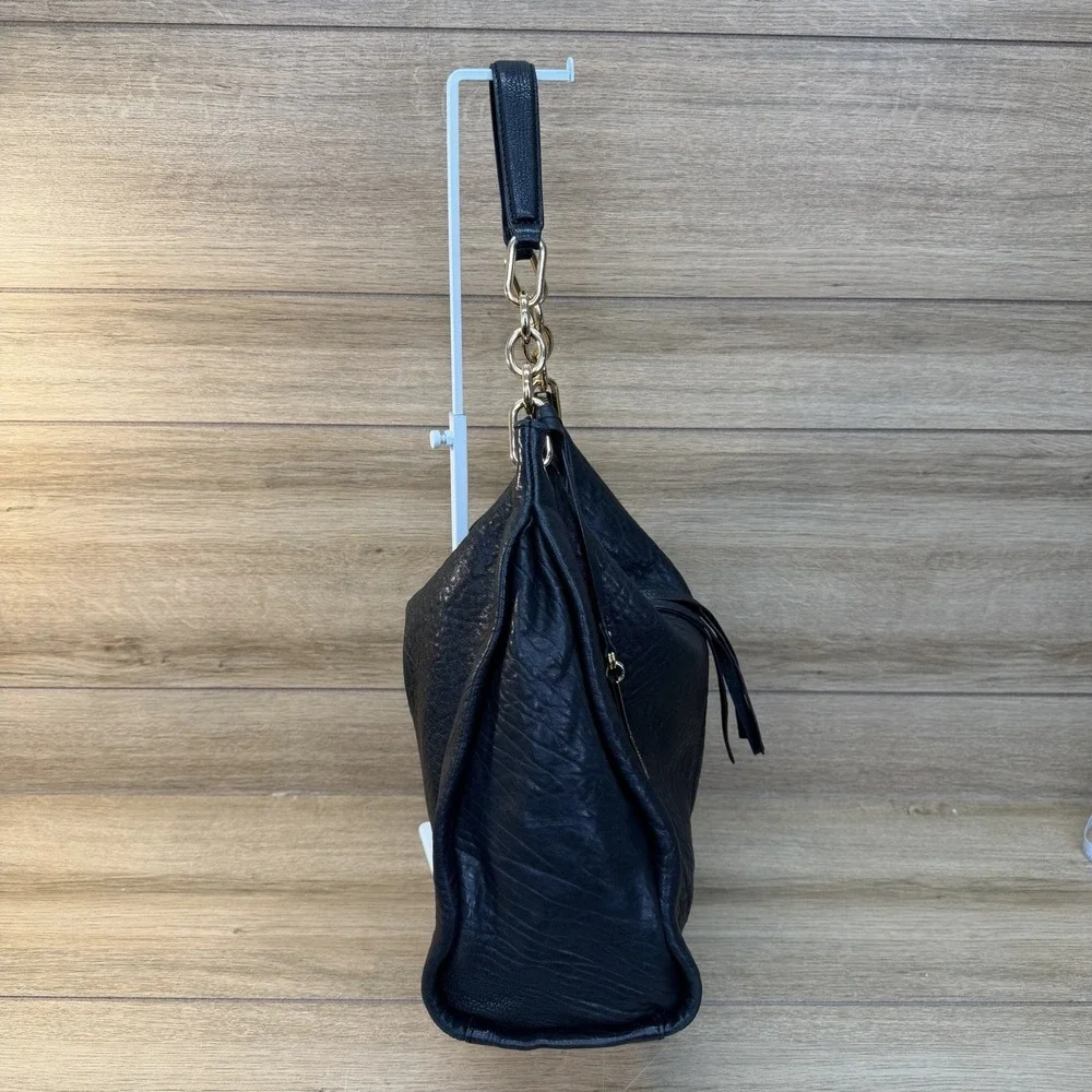 Vince Camuto Black Leather Hobo Bag Slouchy Shoulder Handbag Tumbled Crinkle